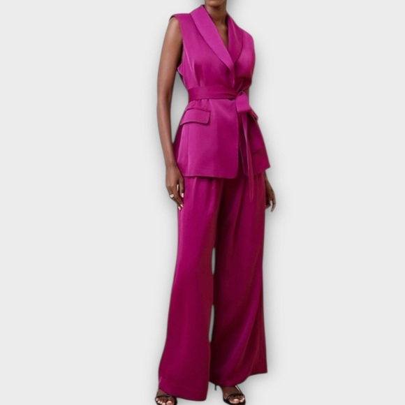 NEW Banana Republic Sleeveless Blazer Jacket Vest Top Sz 8 Berry Fuchsia Belted - Picture 2 of 10